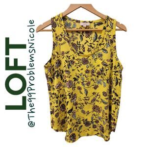 Loft Cottagecore Yellow Floral Sleeveless Tank Top Blouse
